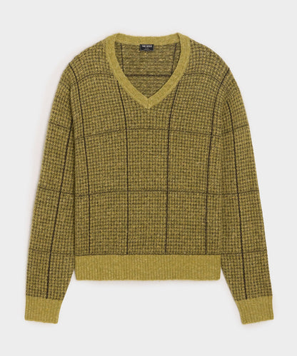 Glen Plaid V-Neck Sweater - Bitter Gold