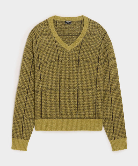Glen Plaid V-Neck Sweater - Bitter Gold