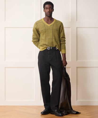 Glen Plaid V-Neck Sweater - Bitter Gold