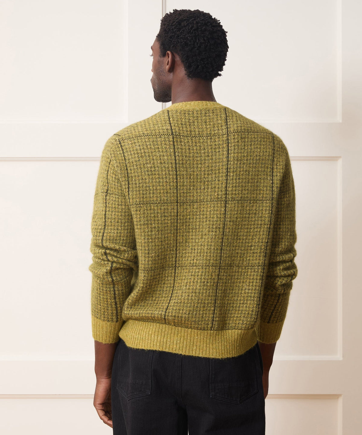 Glen Plaid V-Neck Sweater - Bitter Gold