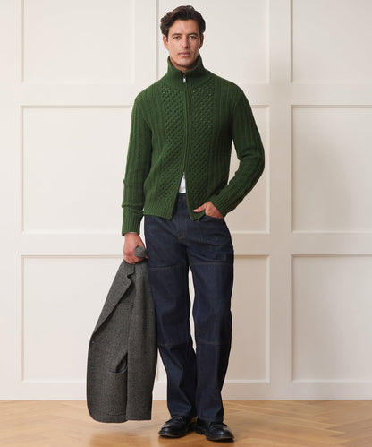 Lattice Mockneck Sweater Jacket - Forest Green