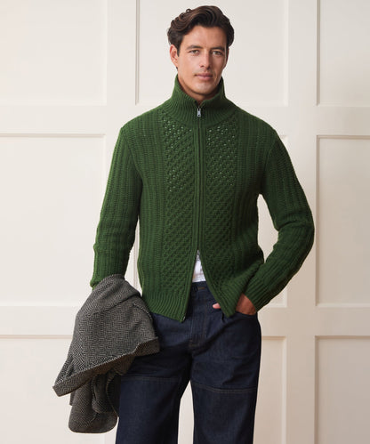 Lattice Mockneck Sweater Jacket - Forest Green