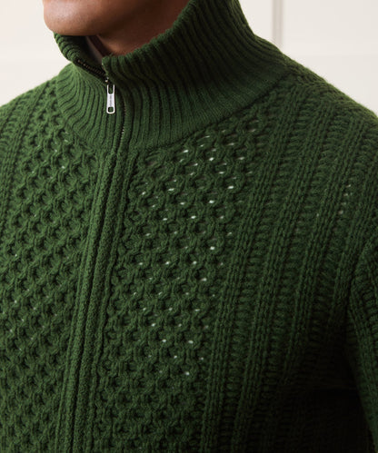 Lattice Mockneck Sweater Jacket - Forest Green