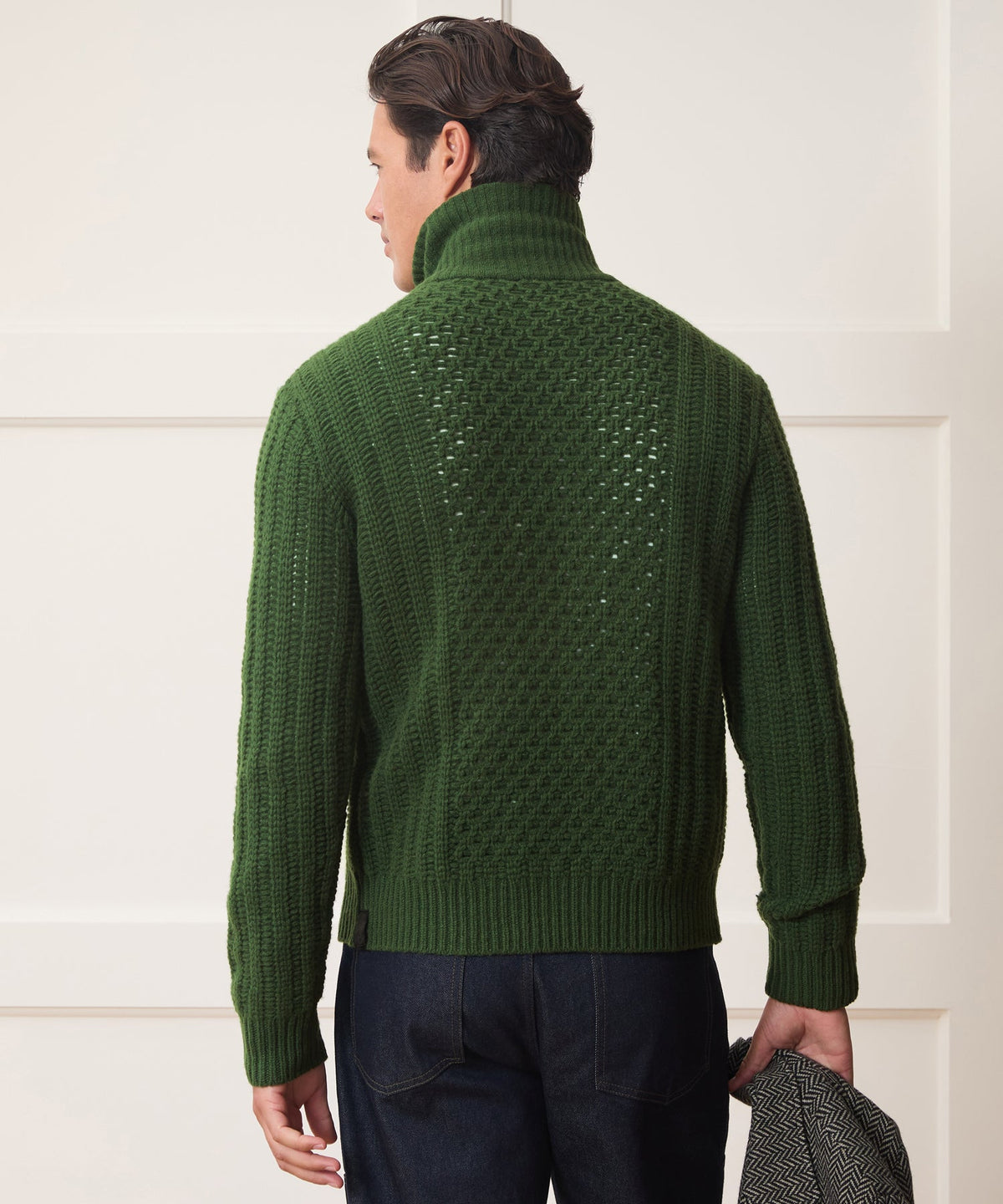 Lattice Mockneck Sweater Jacket - Forest Green