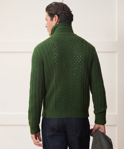 Lattice Mockneck Sweater Jacket - Forest Green