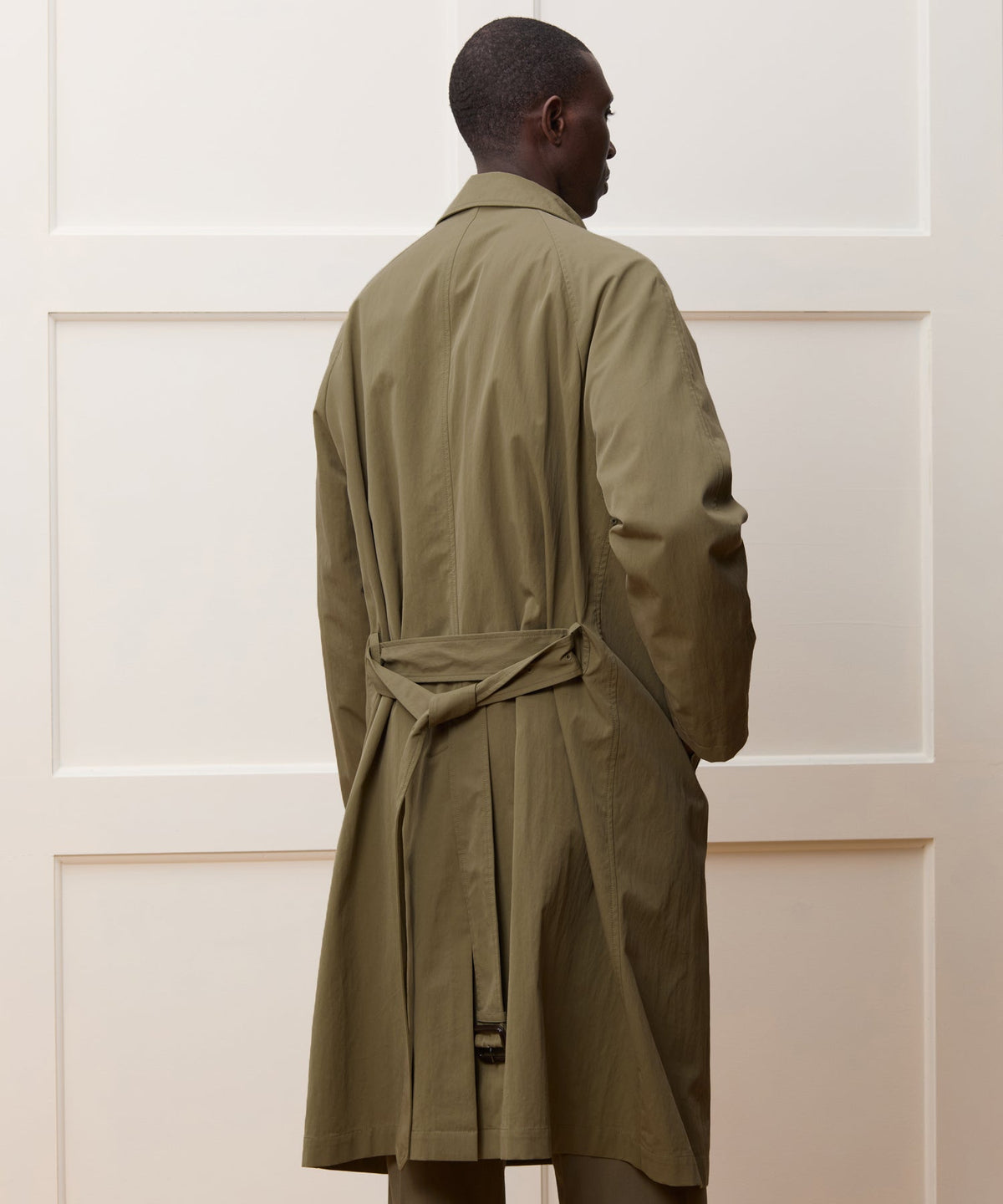 Italian Belted Balmacaan Trench Coat - Olive
