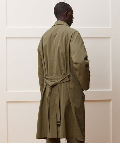 Italian Belted Balmacaan Trench Coat - Olive