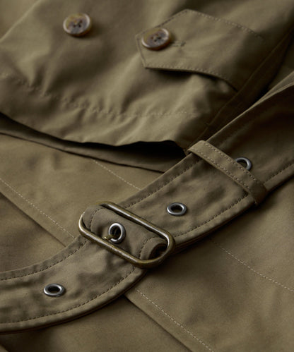 Italian Belted Balmacaan Trench Coat - Olive