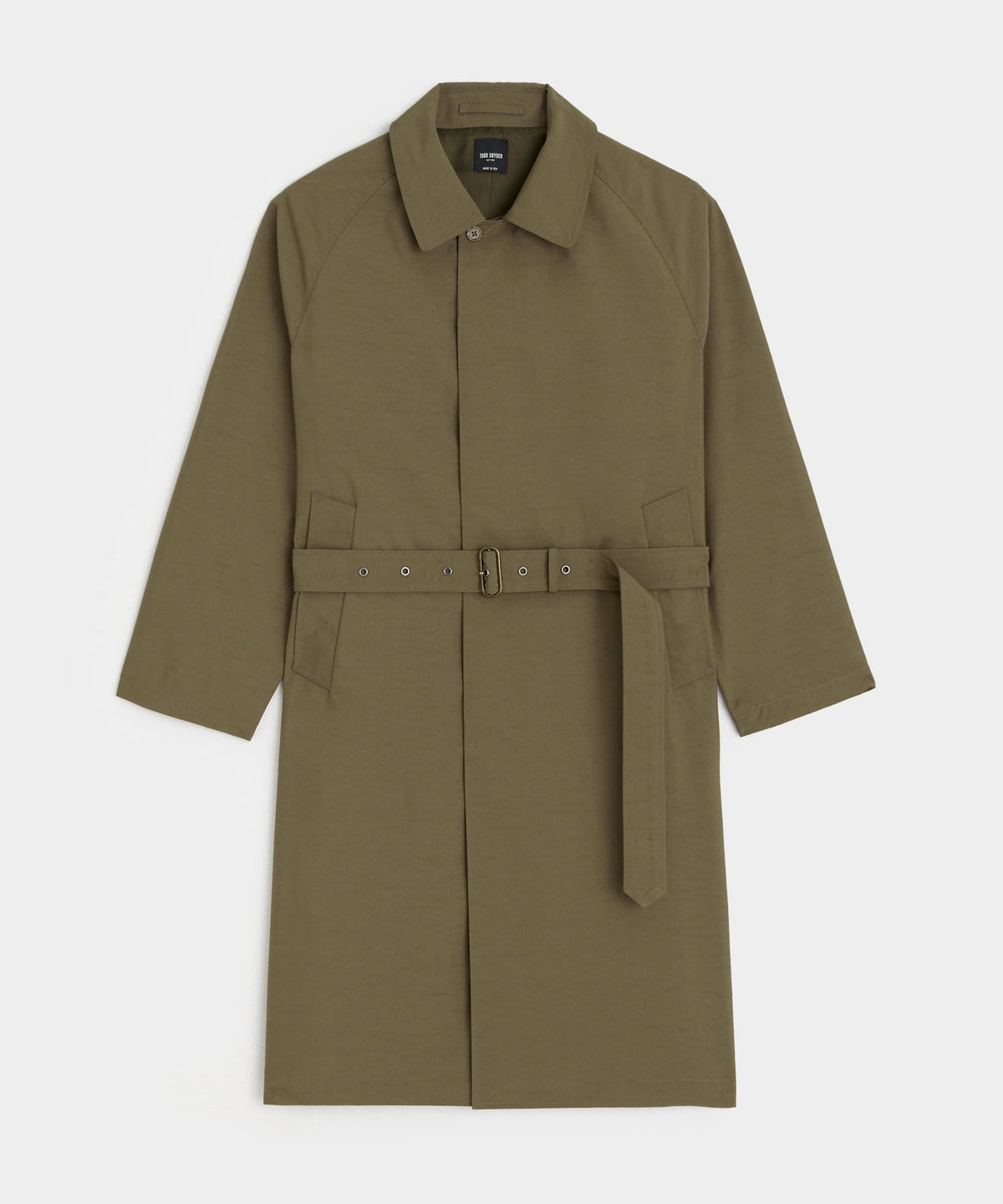 Italian Belted Balmacaan Trench Coat - Olive