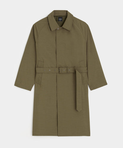 Italian Belted Balmacaan Trench Coat - Olive