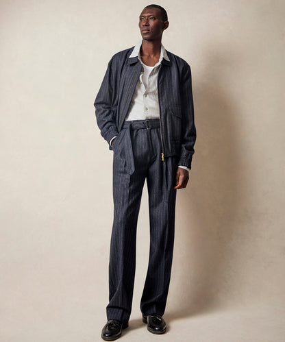 Italian Wool Self Belt Trouser - Navy