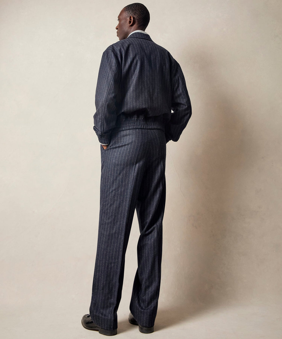 Italian Wool Self Belt Trouser - Navy