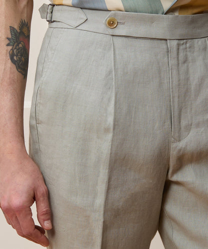 Irish Linen Side Tab Trouser - Dove Grey