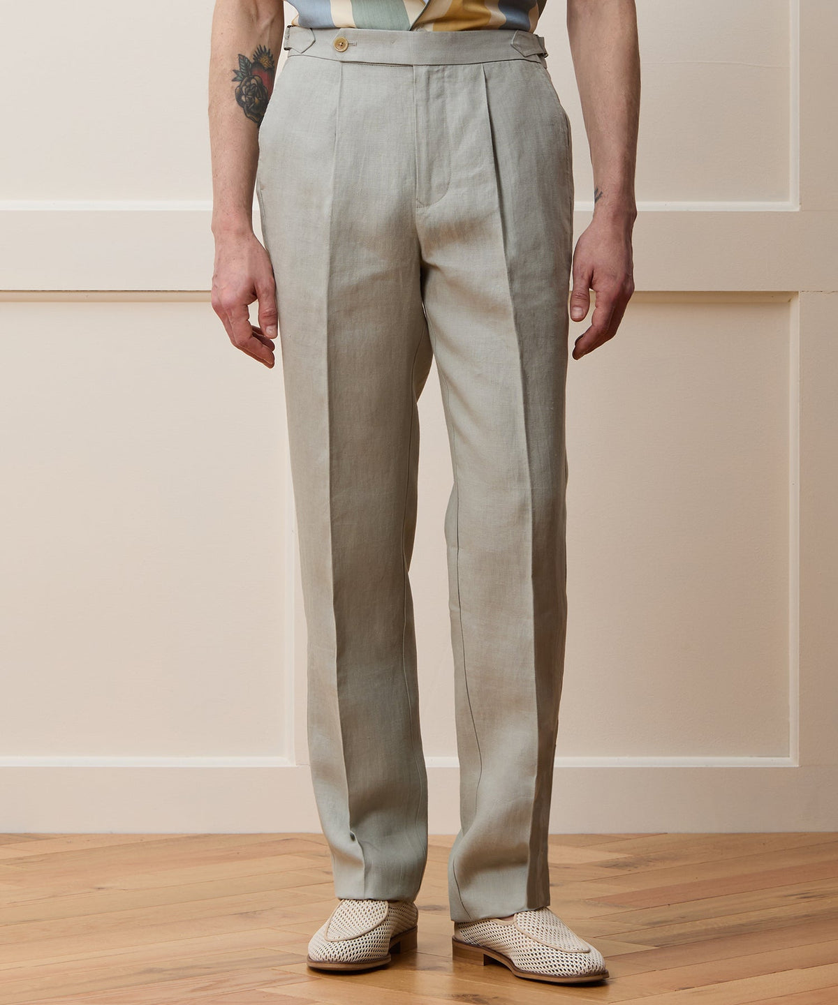 Irish Linen Side Tab Trouser - Dove Grey