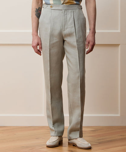 Irish Linen Side Tab Trouser - Dove Grey