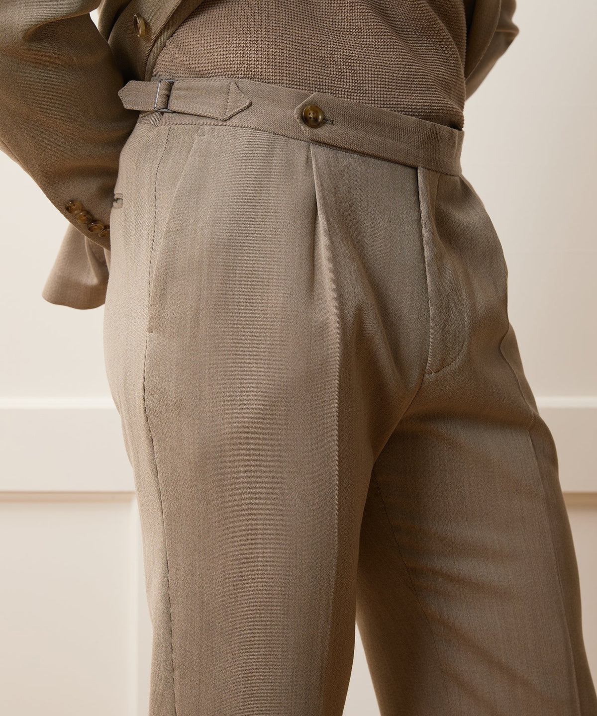 Italian Cavalry Twill Side Tab Trouser - Tan