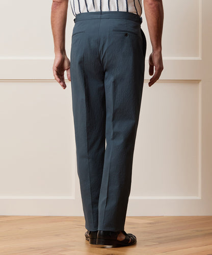 Italian Seersucker Side Tab Trouser - Antique Teal