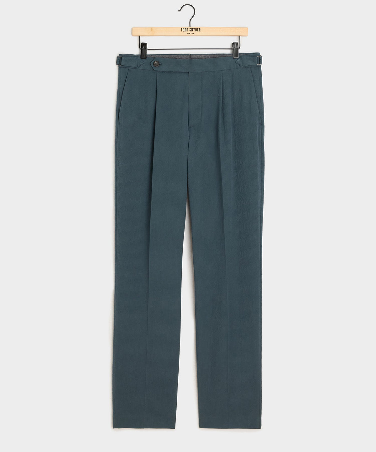 Italian Seersucker Side Tab Trouser - Antique Teal