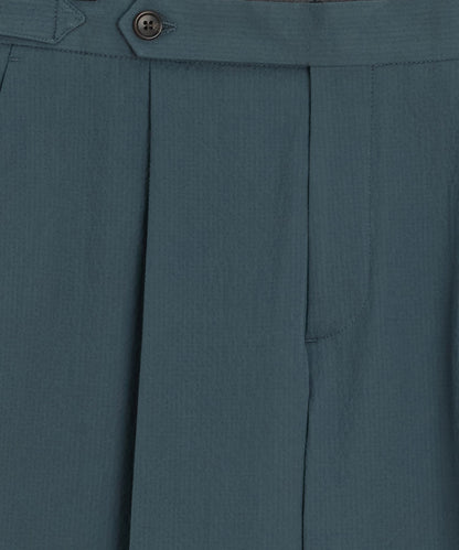 Italian Seersucker Side Tab Trouser - Antique Teal