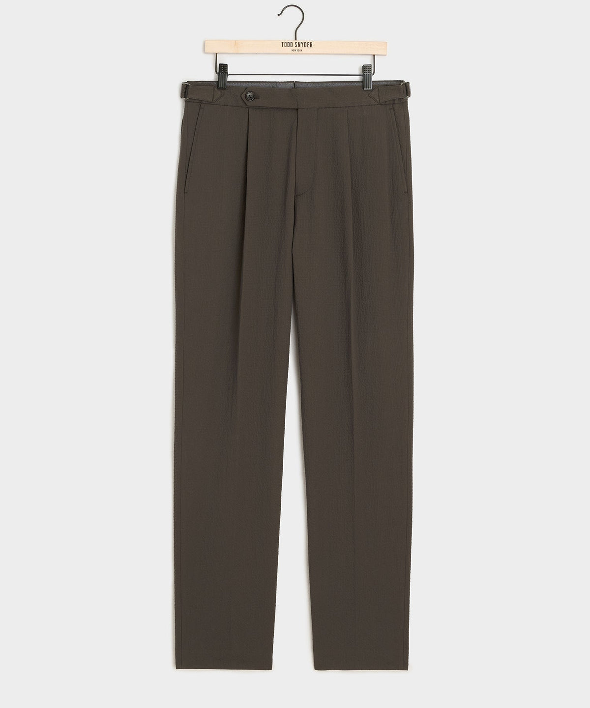 Italian Seersucker Side Tab Trouser - Dark Brown