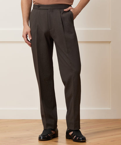 Italian Seersucker Side Tab Trouser - Dark Brown