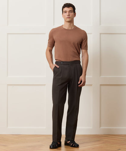Italian Seersucker Side Tab Trouser - Dark Brown