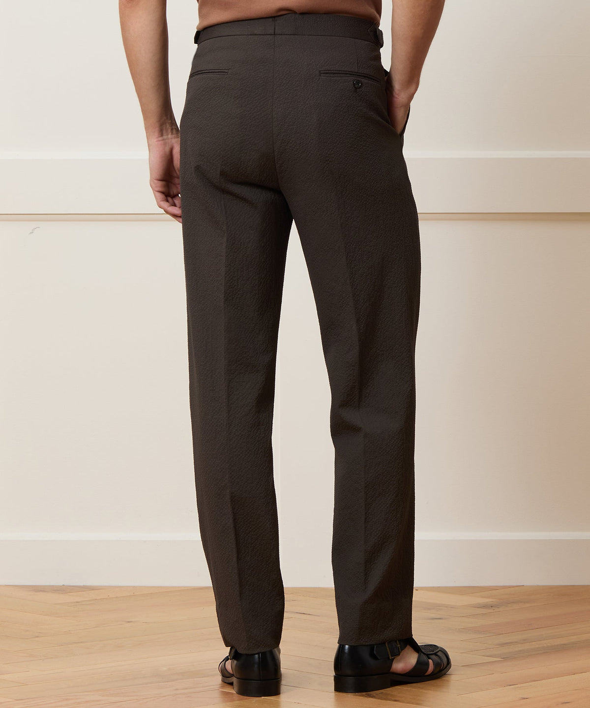 Italian Seersucker Side Tab Trouser - Dark Brown