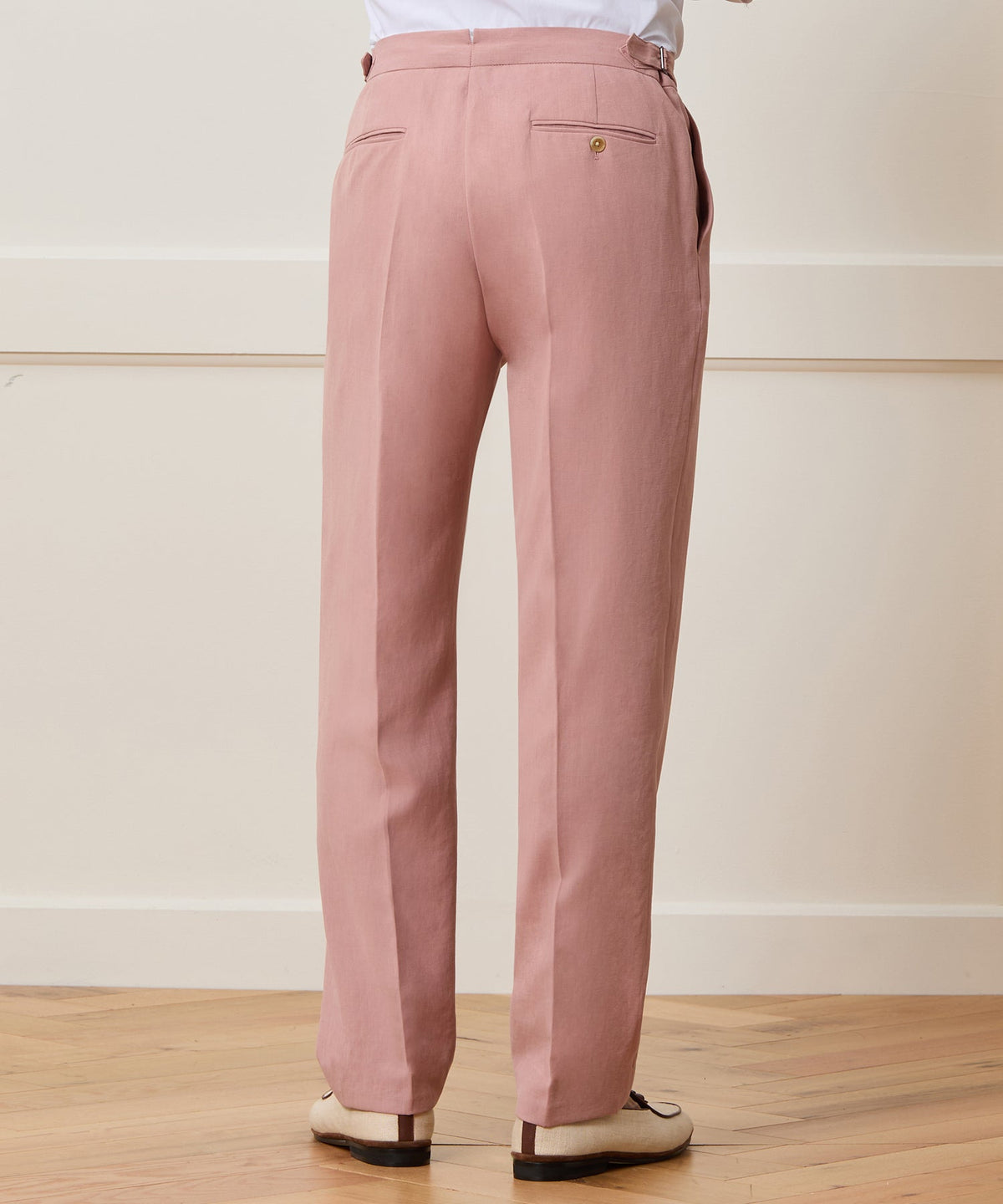 Italian Sueded Linen Side Tab Trouser - Dusty Rose