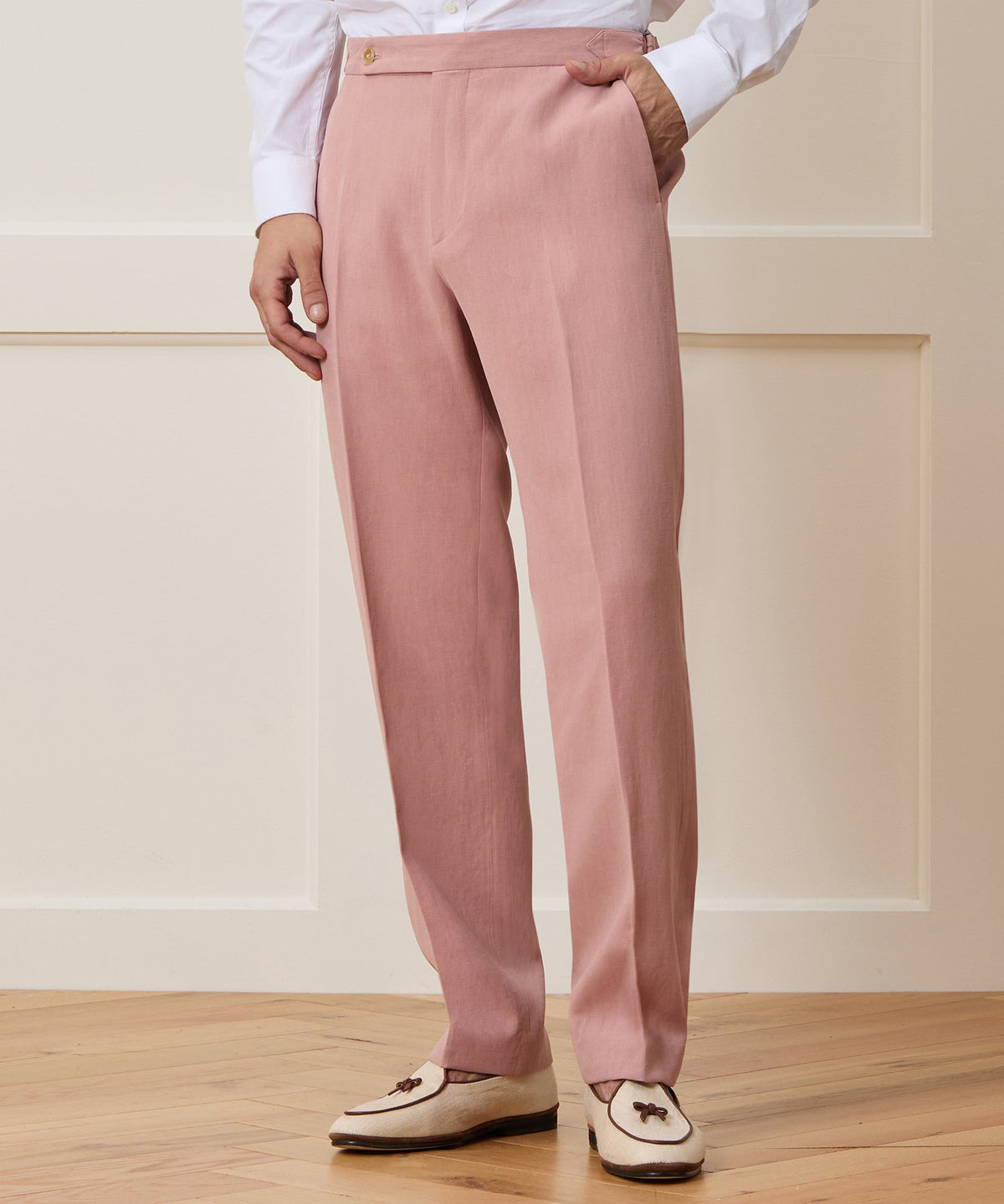 Italian Sueded Linen Side Tab Trouser - Dusty Rose