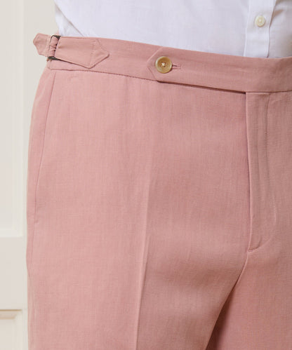 Italian Sueded Linen Side Tab Trouser - Dusty Rose