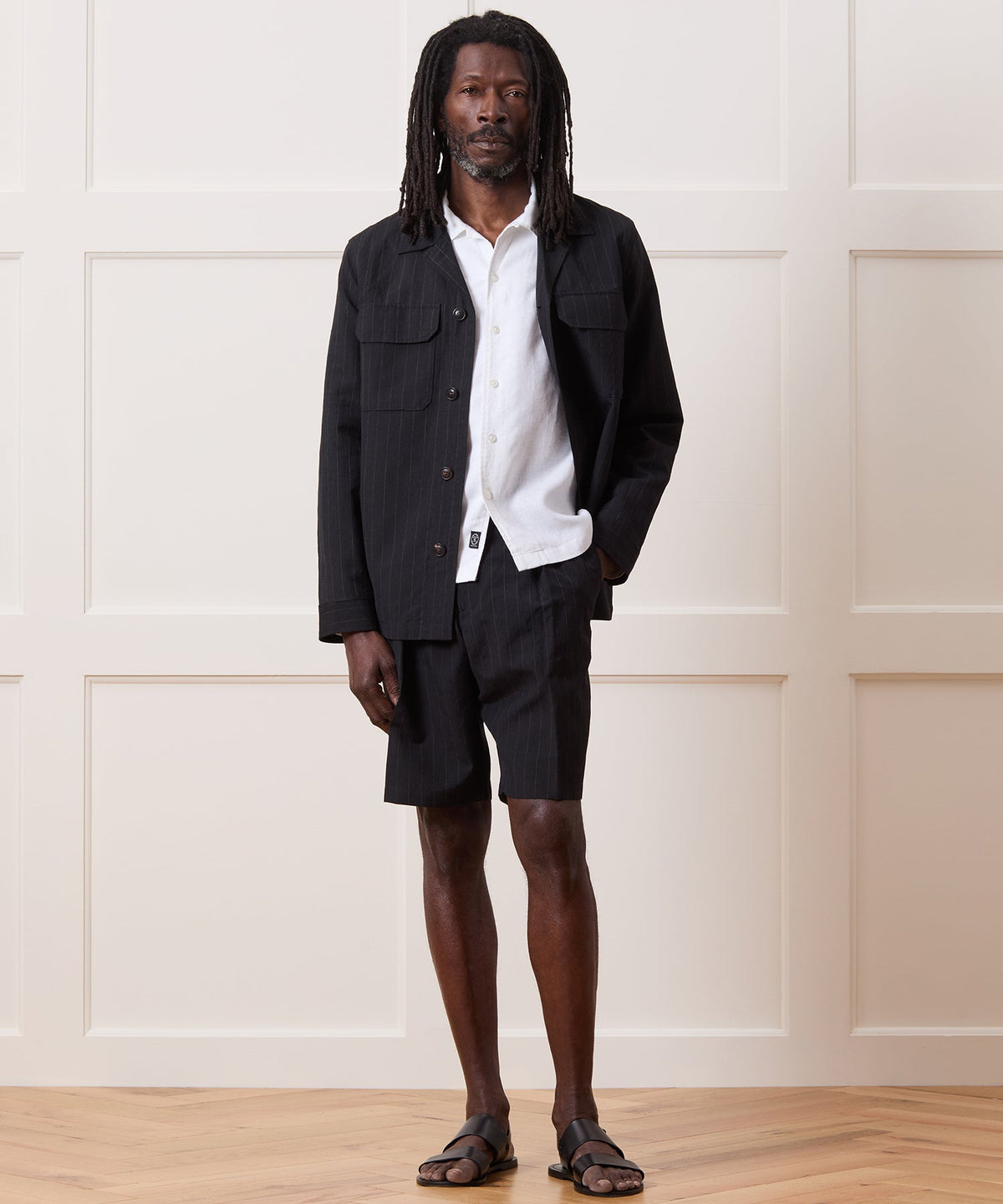 10" Italian Pinstripe Relaxed Short - Black