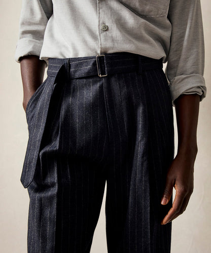 Italian Wool Self Belt Trouser - Navy