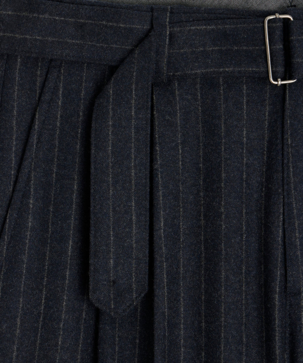Italian Wool Self Belt Trouser - Navy
