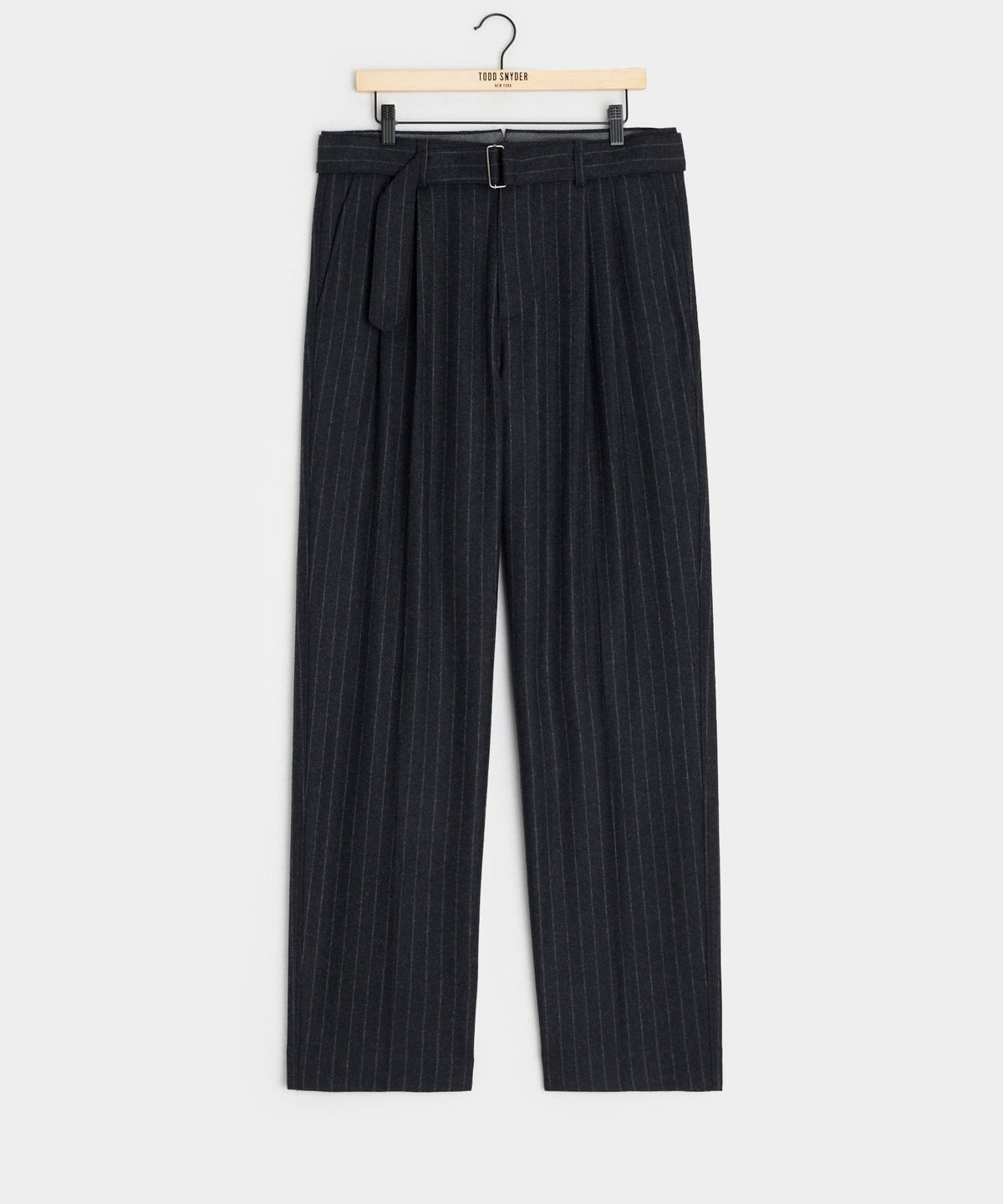 Italian Wool Self Belt Trouser - Navy
