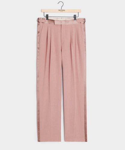 Relaxed Italian Sueded Linen Tuxedo Trouser - Dusty Rose