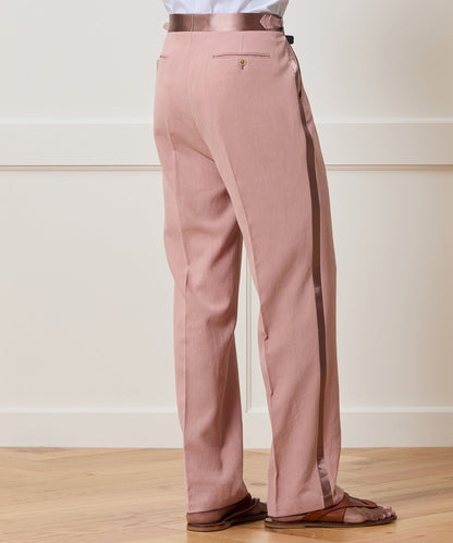 Relaxed Italian Sueded Linen Tuxedo Trouser - Dusty Rose