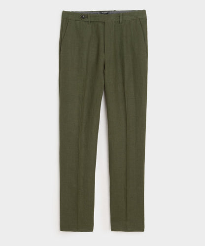 Straight Fit Linen Tab Trouser - Green Laurel