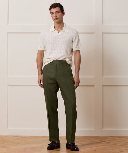 Straight Fit Linen Tab Trouser - Green Laurel