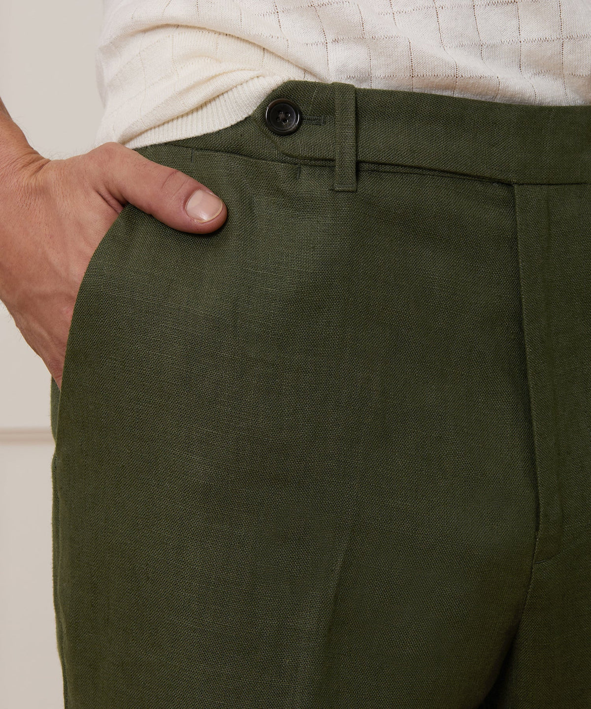 Straight Fit Linen Tab Trouser - Green Laurel