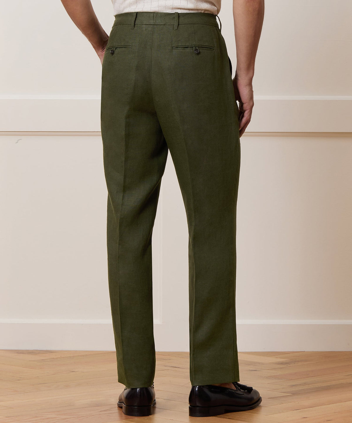 Straight Fit Linen Tab Trouser - Green Laurel