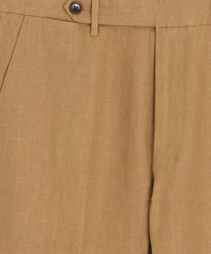 Straight Fit Linen Tab Trouser - Mojave Gold