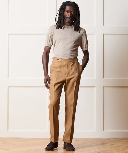 Straight Fit Linen Tab Trouser - Mojave Gold