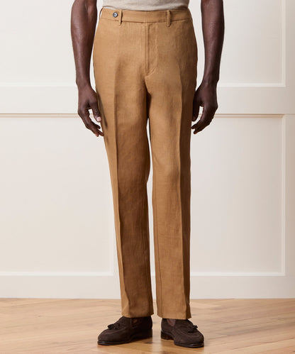 Straight Fit Linen Tab Trouser - Mojave Gold