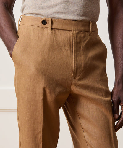 Straight Fit Linen Tab Trouser - Mojave Gold