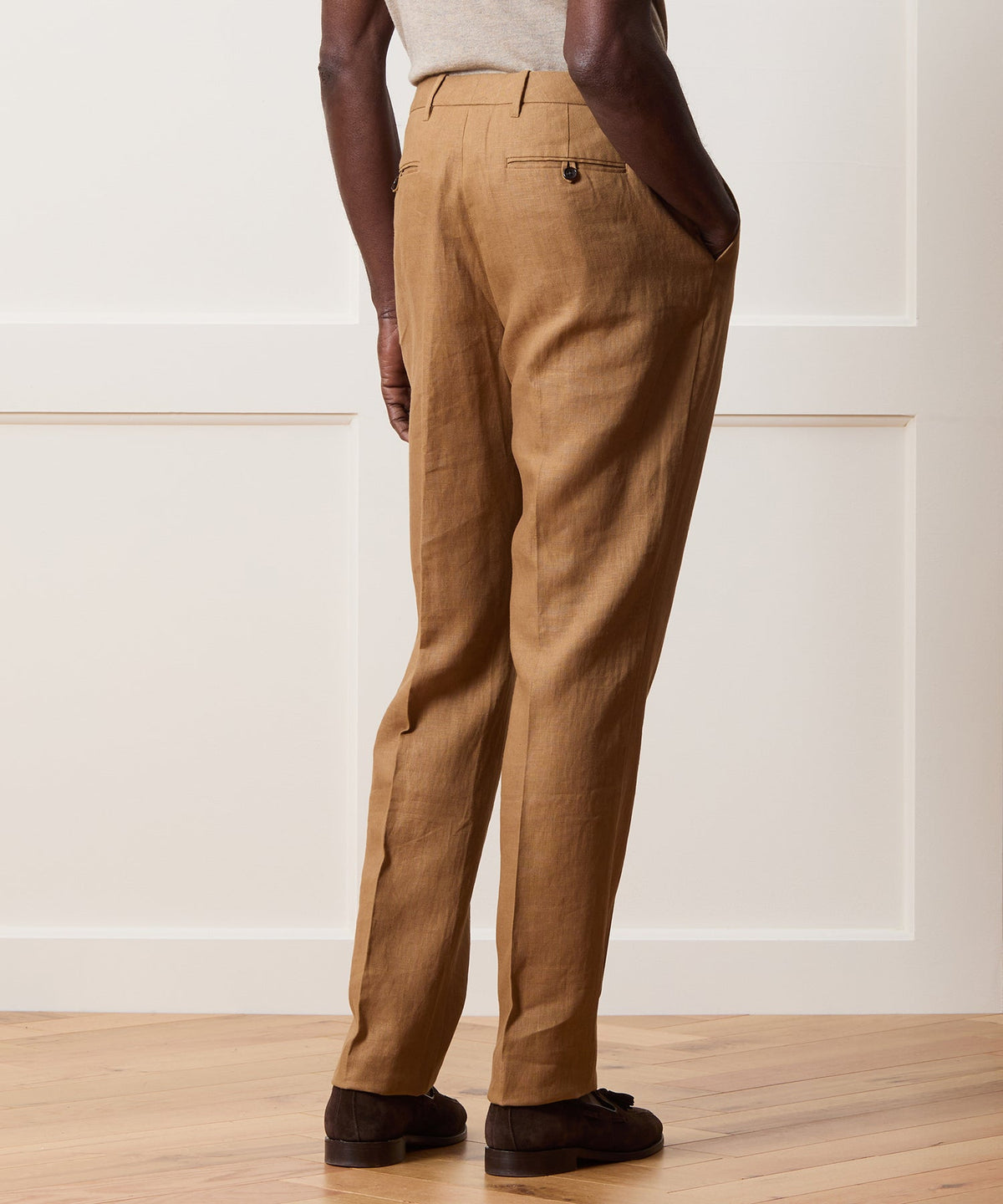 Straight Fit Linen Tab Trouser - Mojave Gold