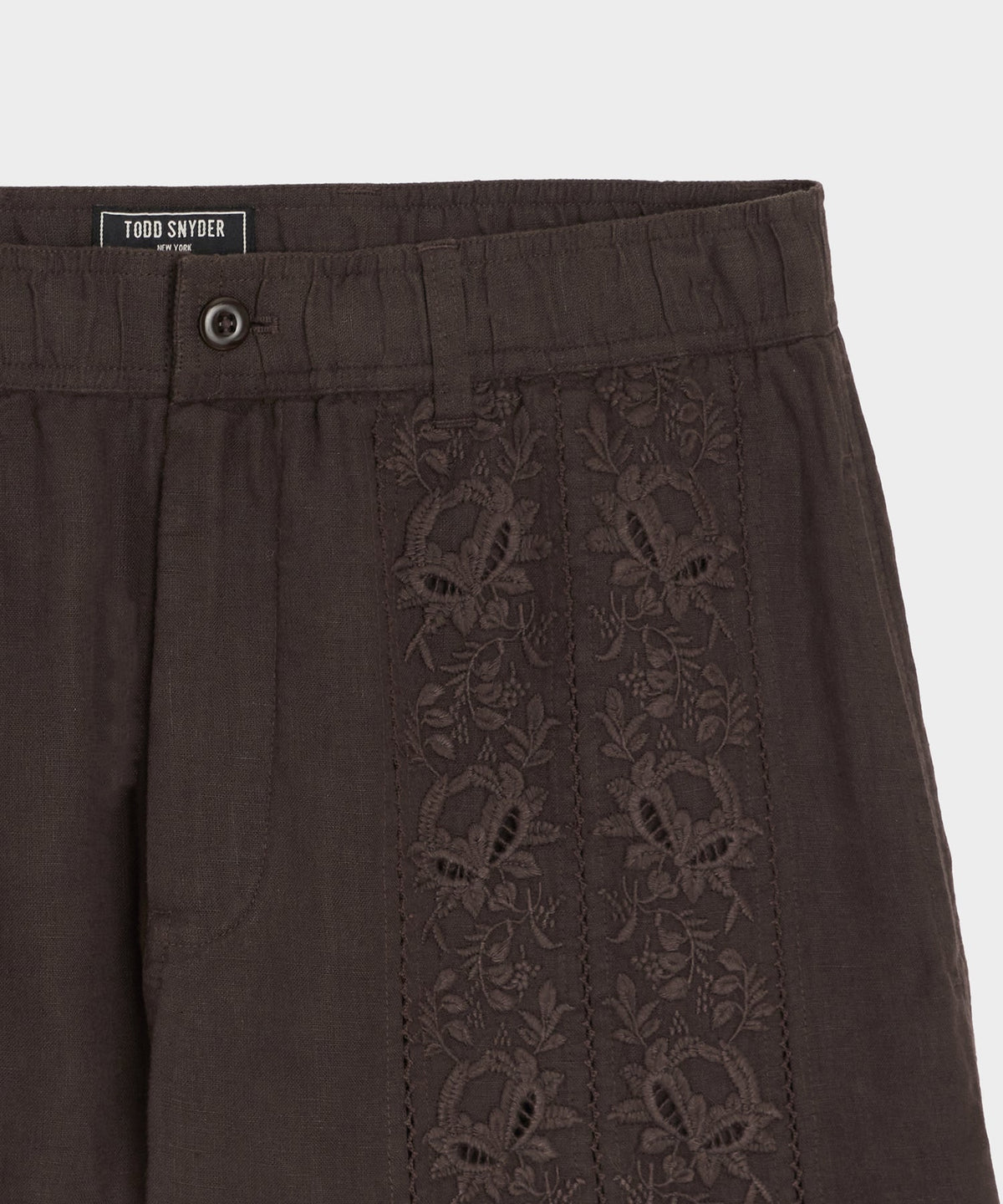5" Embroidered Linen Beachcomber Short - Caviar