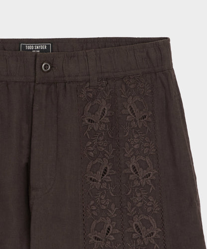 5" Embroidered Linen Beachcomber Short - Caviar