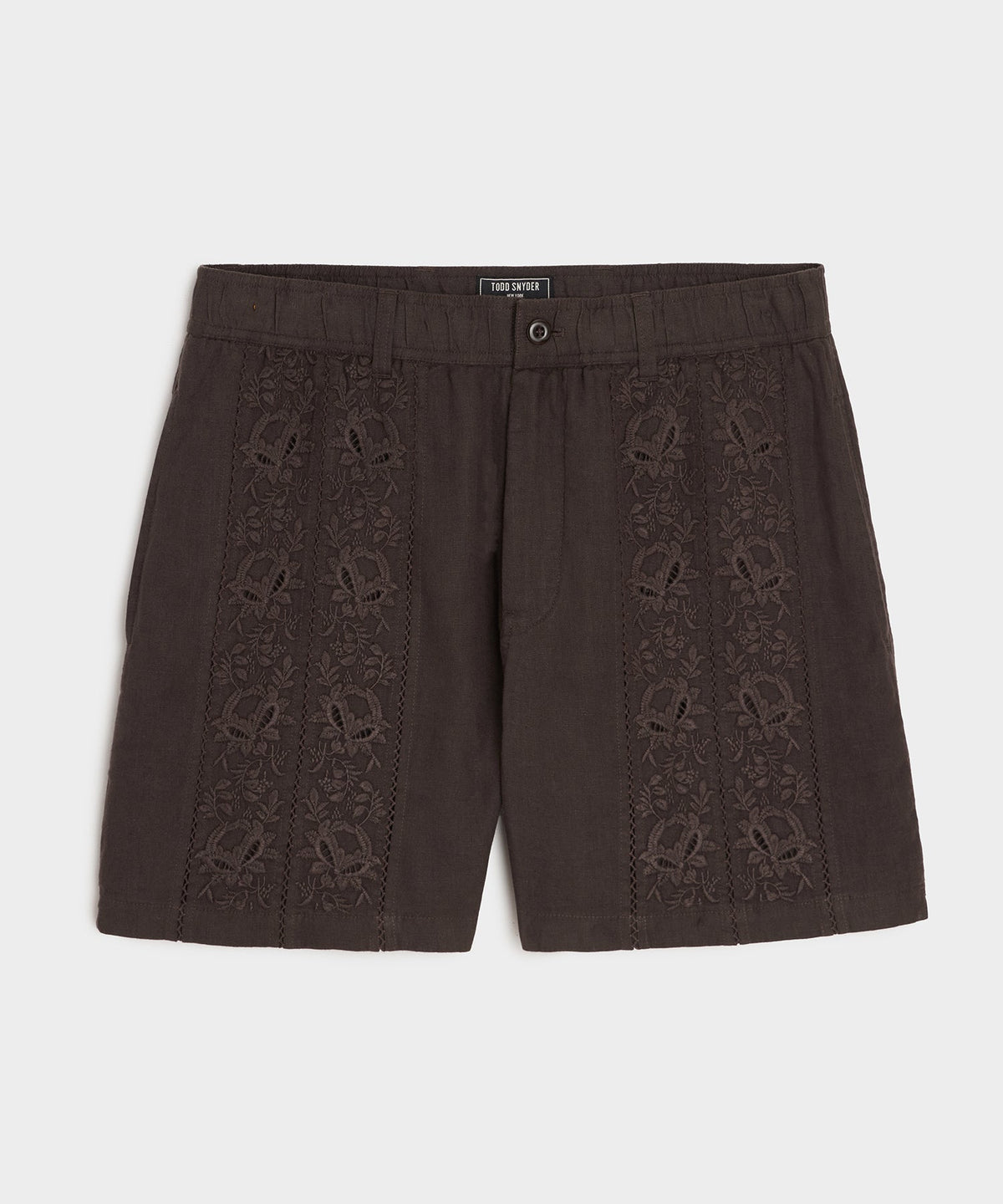 5" Embroidered Linen Beachcomber Short - Caviar