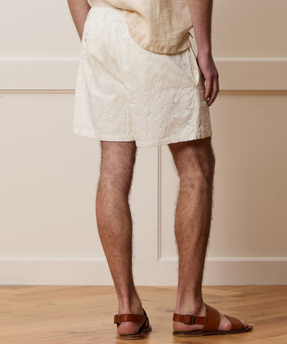 5" Embroidered Cotton Beachcomber Short - White