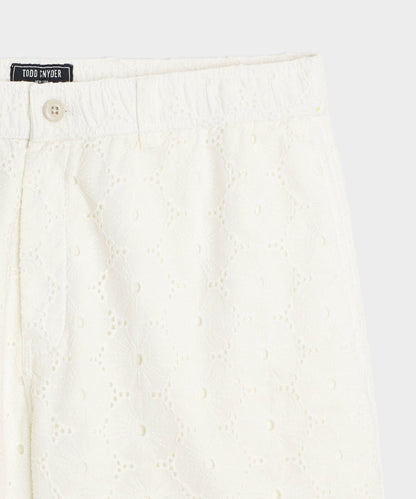 5" Embroidered Cotton Beachcomber Short - White